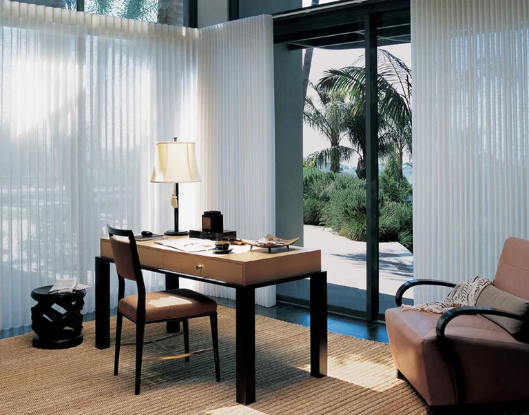 Sheer vertical panels over a sliding glass door